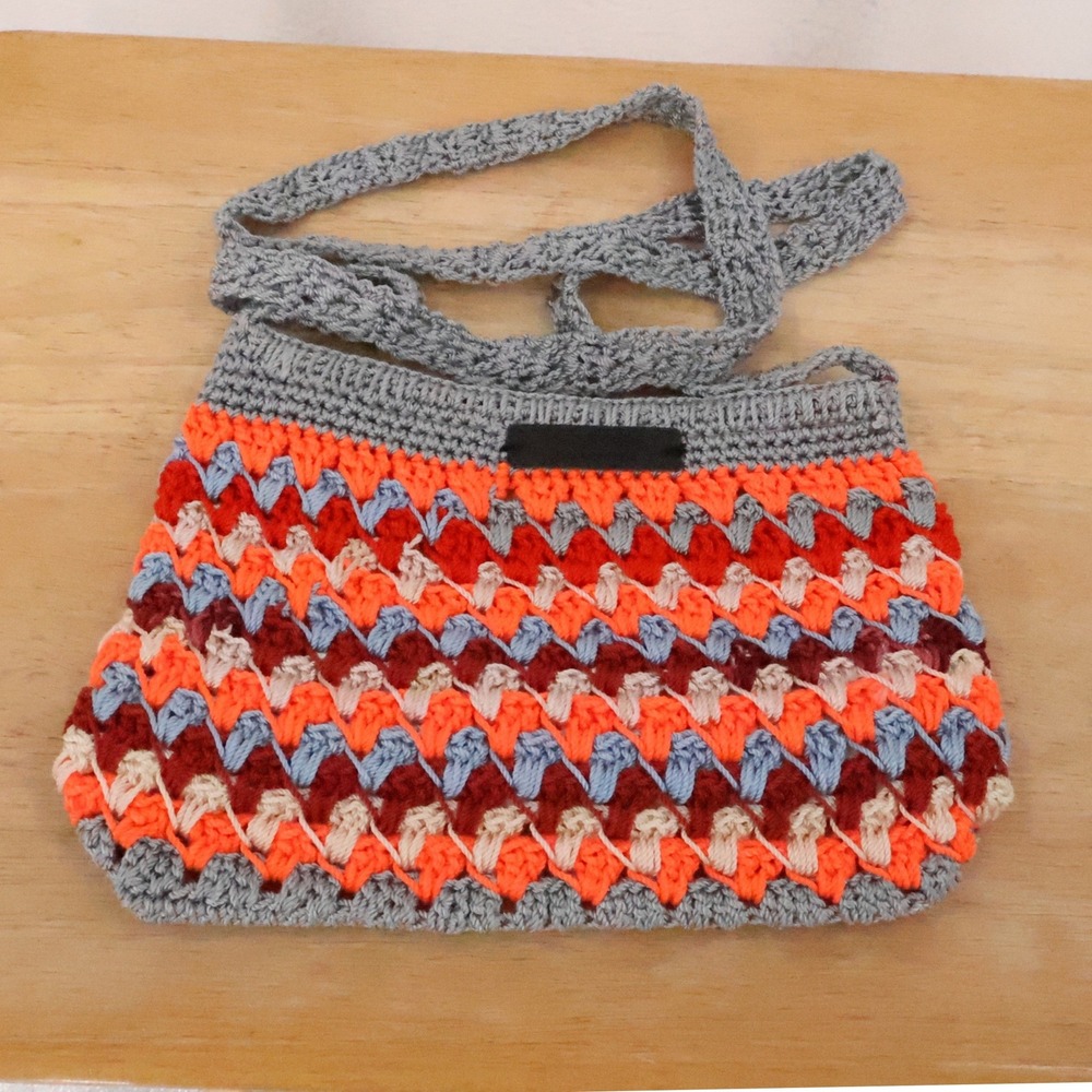 Handmade Crochet Boho Crossbody Bag Womens Multi Color Festival Y2K Chevron